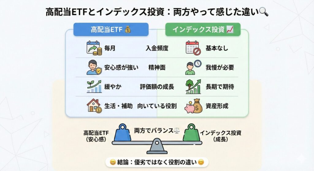 高配当ETFとインデックス投資を両方やって感じた違い 🔍