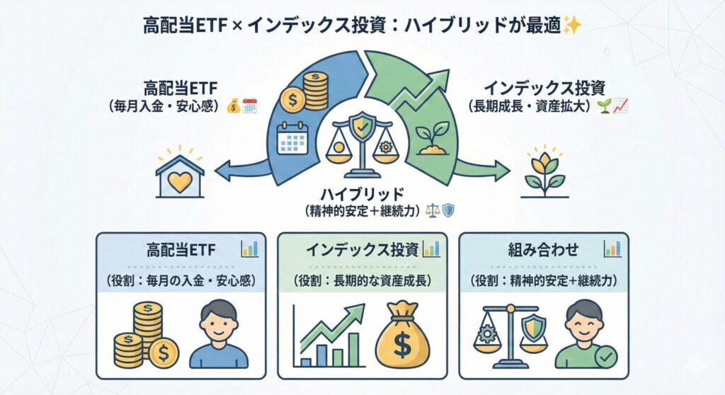 高配当ETFを一通りやってわかった結論【インデックスとのハイブリッドが最適】✨