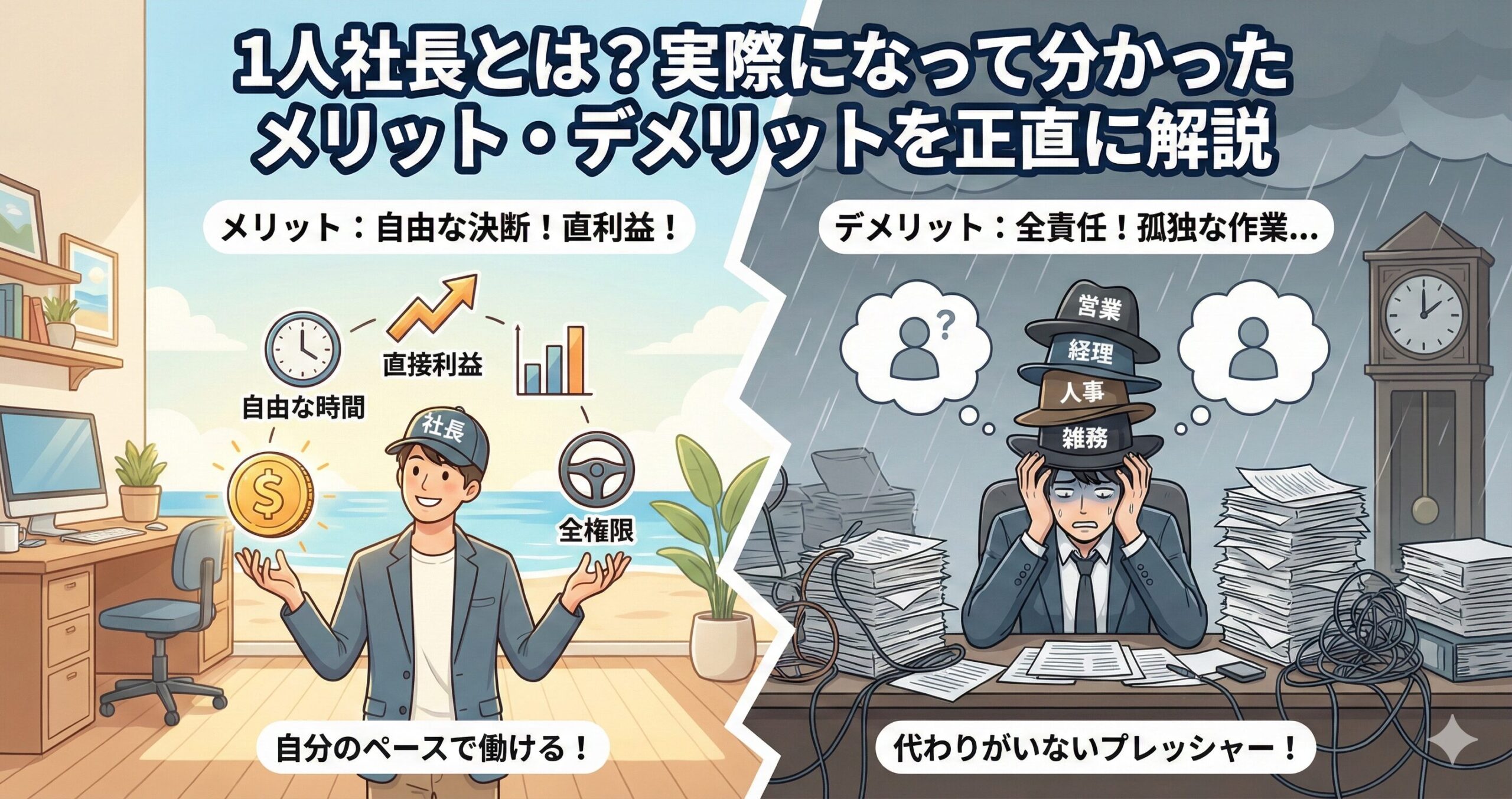 1人社長とは?実際になって分かったメリット・デメリットを正直に解説