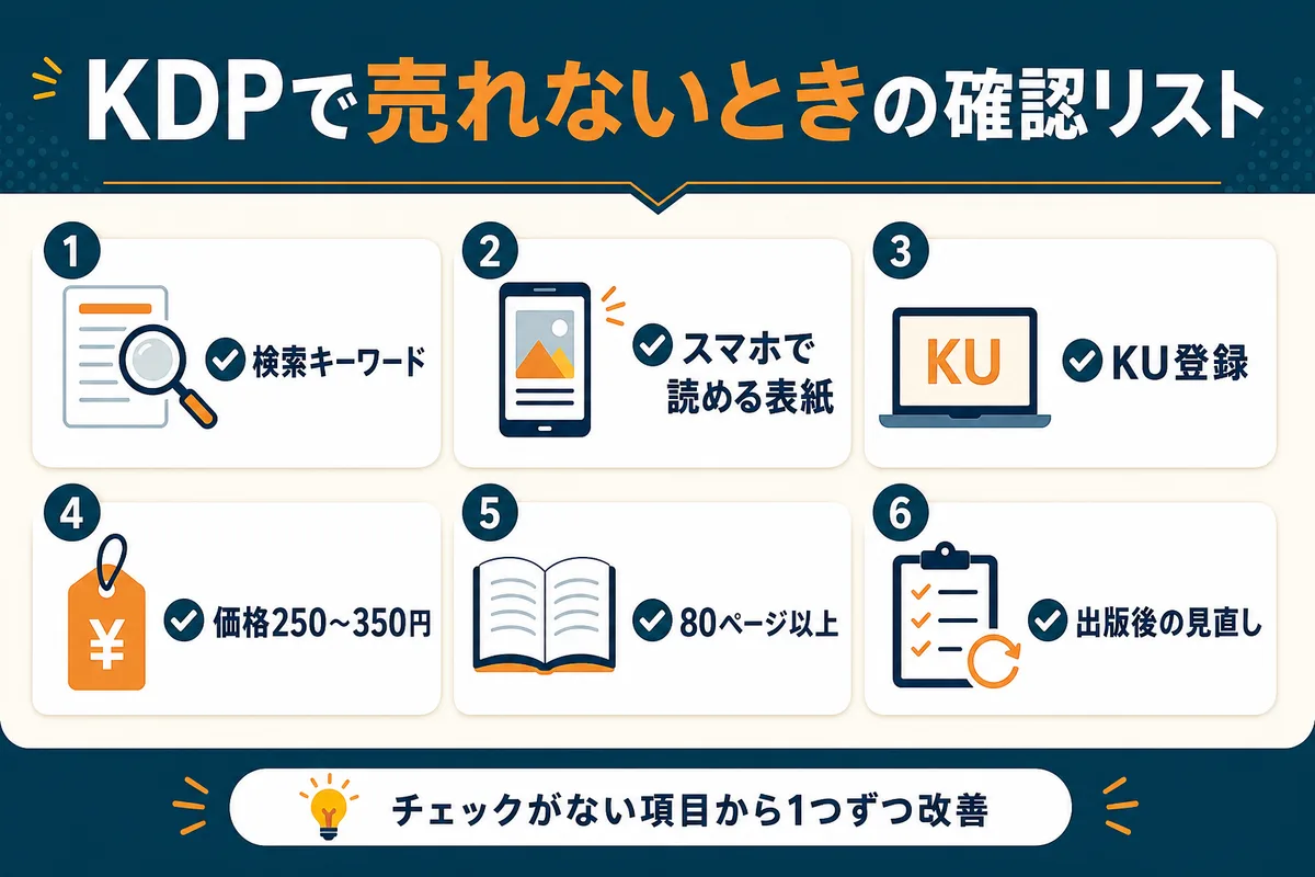 KDPで売れないときに確認するチェックリストの図解