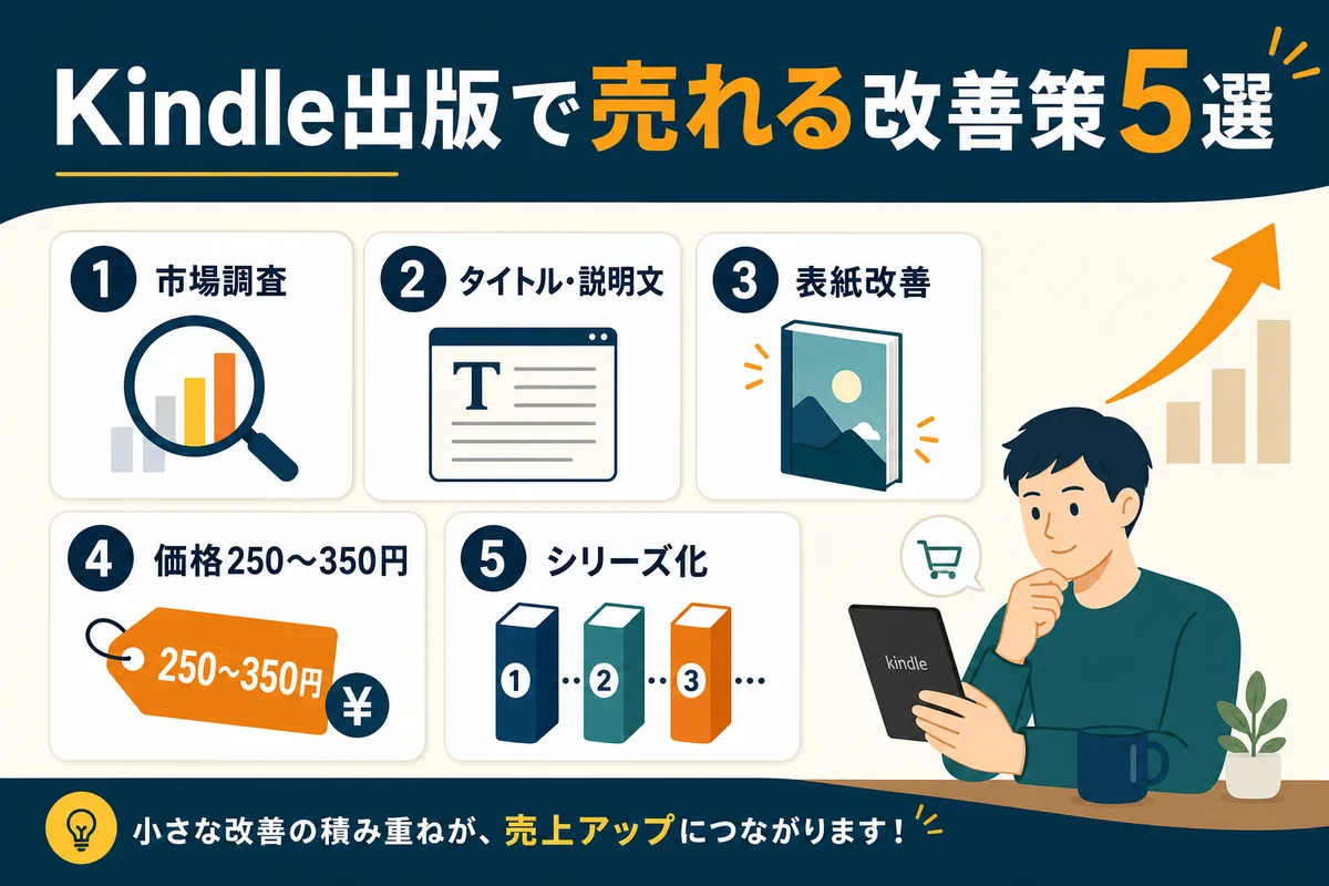 Kindle出版で売れるための改善策5選をまとめた図解